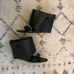 Vince Black Leather Wedges